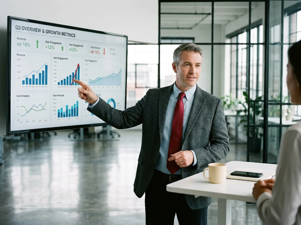 Expert analysant des tableaux de bord pour optimiser les KPIs et livrables SEO techniques.
