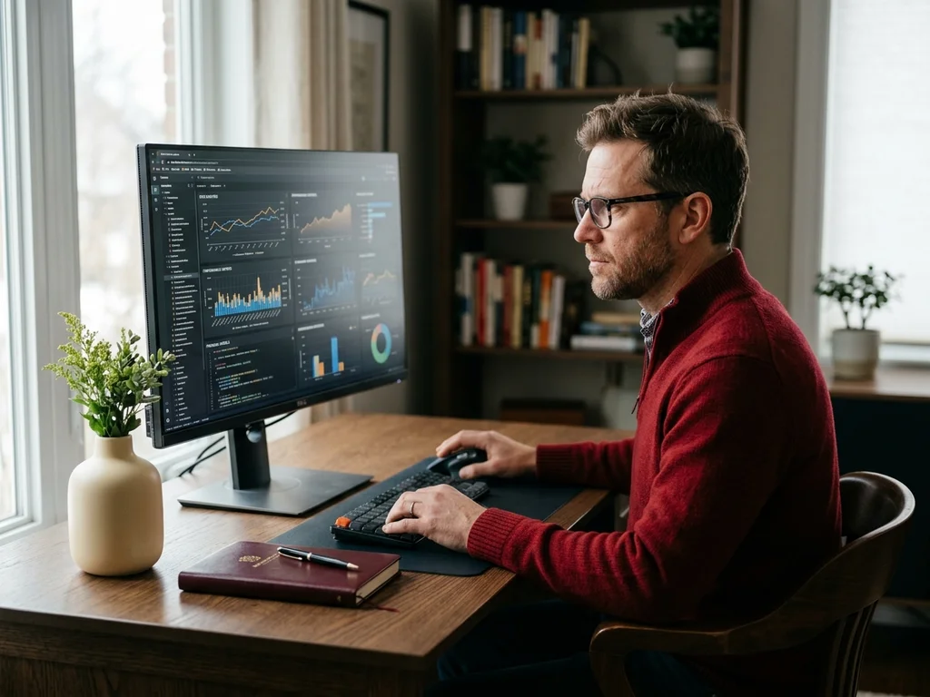 Expert SEO analysant des données techniques pour optimiser la performance d'un site web.